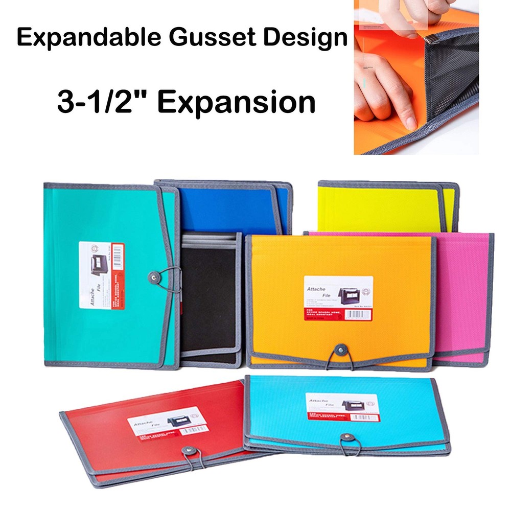 4 Pack Plastic Expanding File Wallet Document Organizer with Elastic Cord & B...