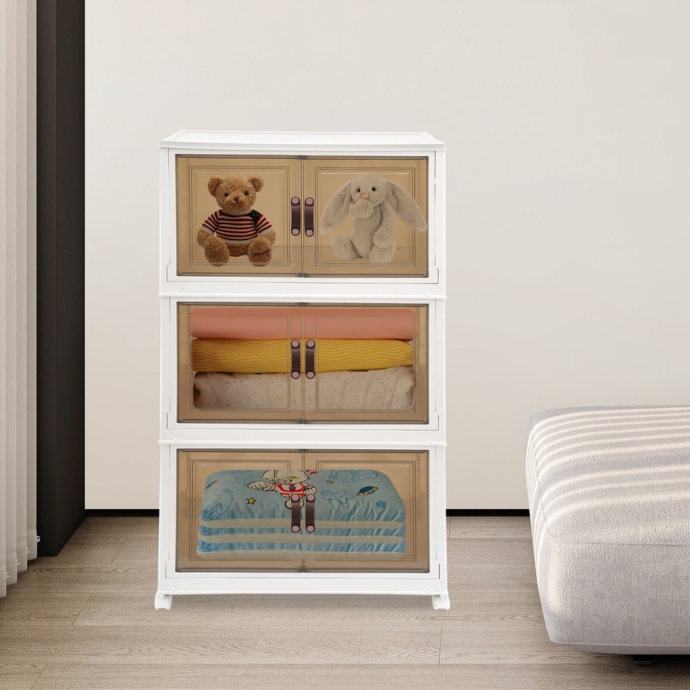 3PCS Foldable Storage Cabinets, Stackable Storage Containers w/ Wheels