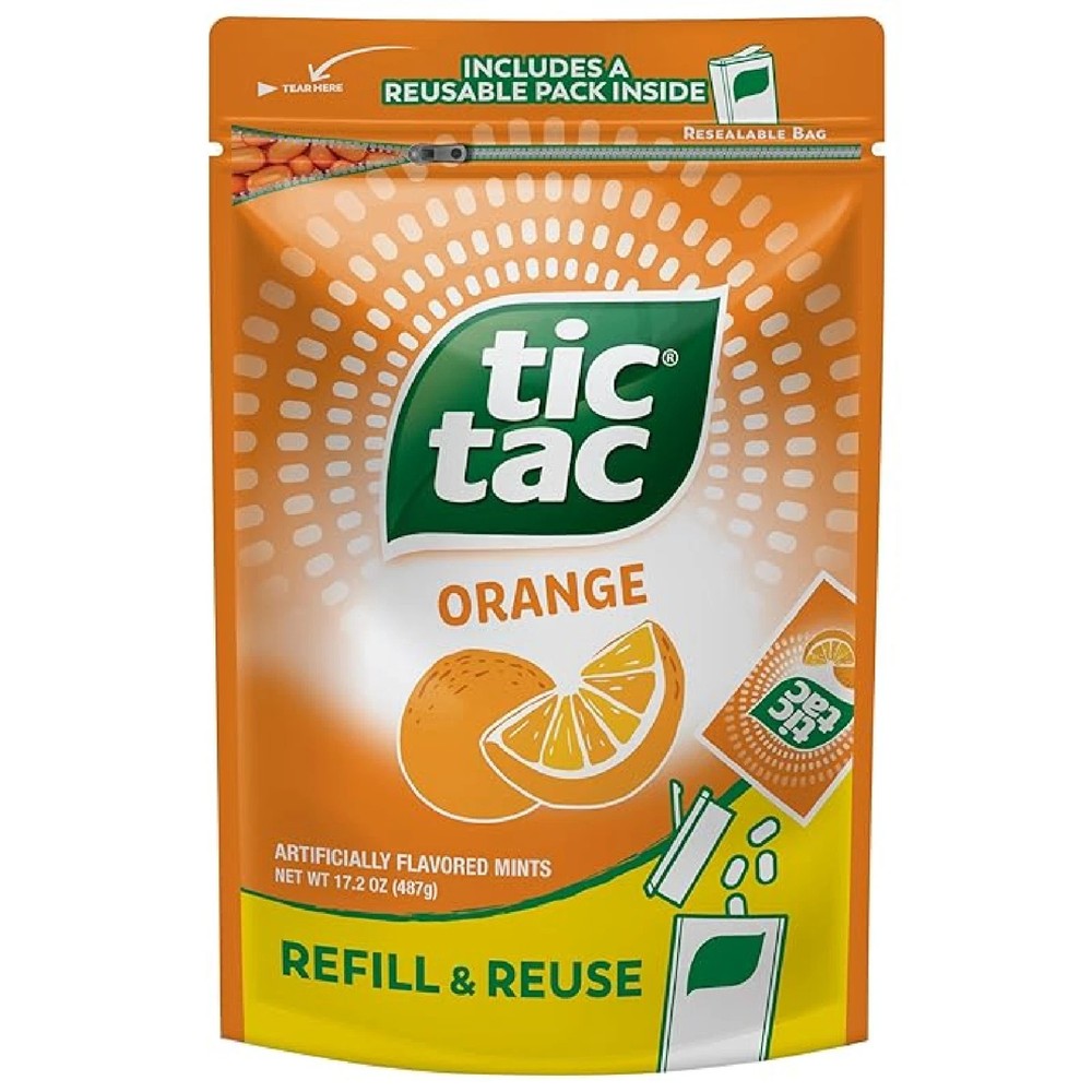 Tic Tac Resealable Refill Bag Bulk 17.2 Oz Orange Flavored Mints