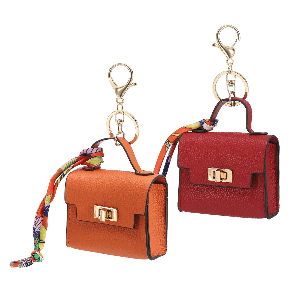 2 Pcs Mini Backpack Keychain Pouch, Red/Orange
