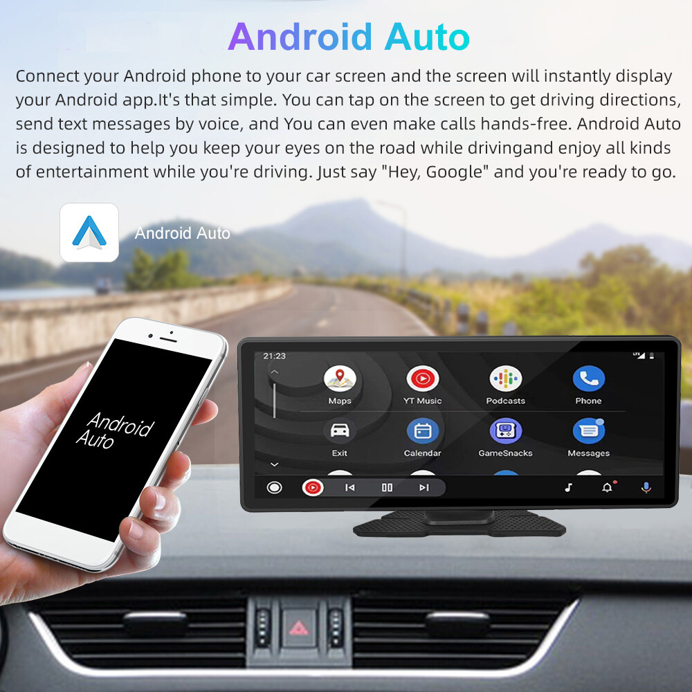 10.26" Portable Car Stereo Wireless IOS CarPlay/Android Bluetooth Touch Screen
