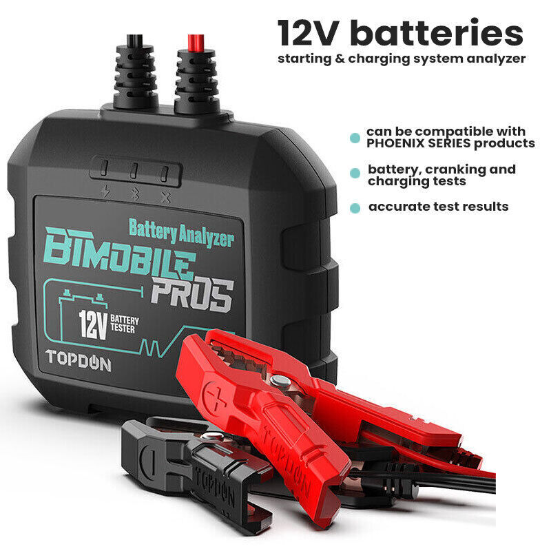 TOPDON BTMobile Pros Bluetooth 12V Battery Tester 100-2000 CCA Load Analyzer App