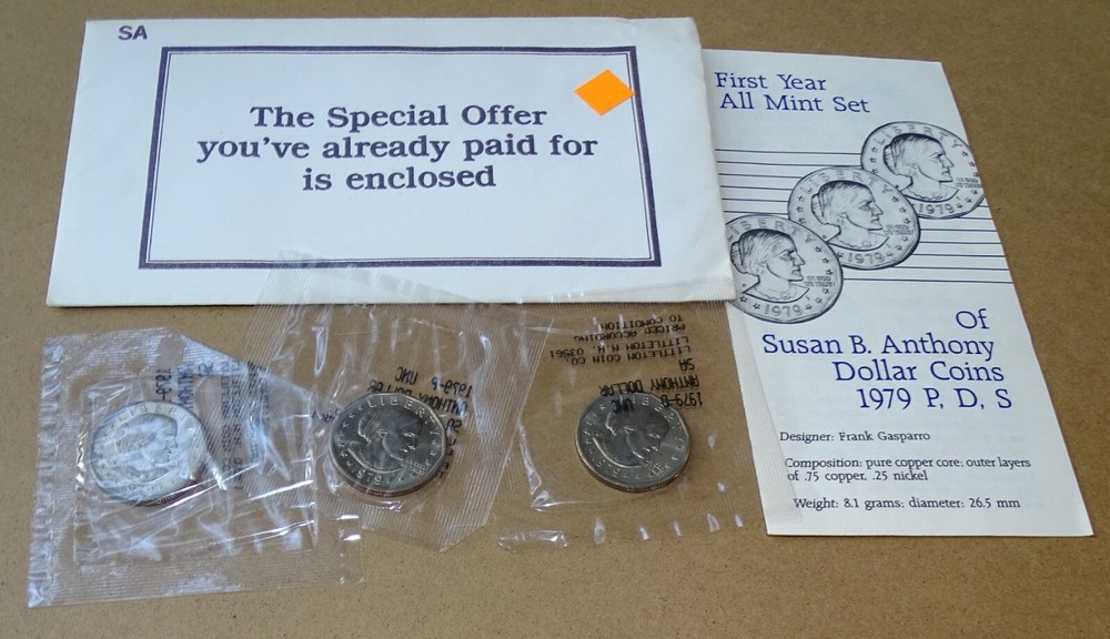 Susan B. Anthony Dollar Coins (P. D. & S.) First Year Set Uncirculated