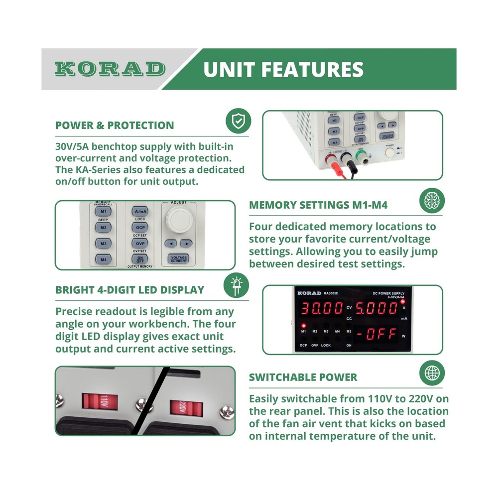 KORAD KA3005D - Precision Variable Adjustable 30V, 5A DC Linear Power Supply ...