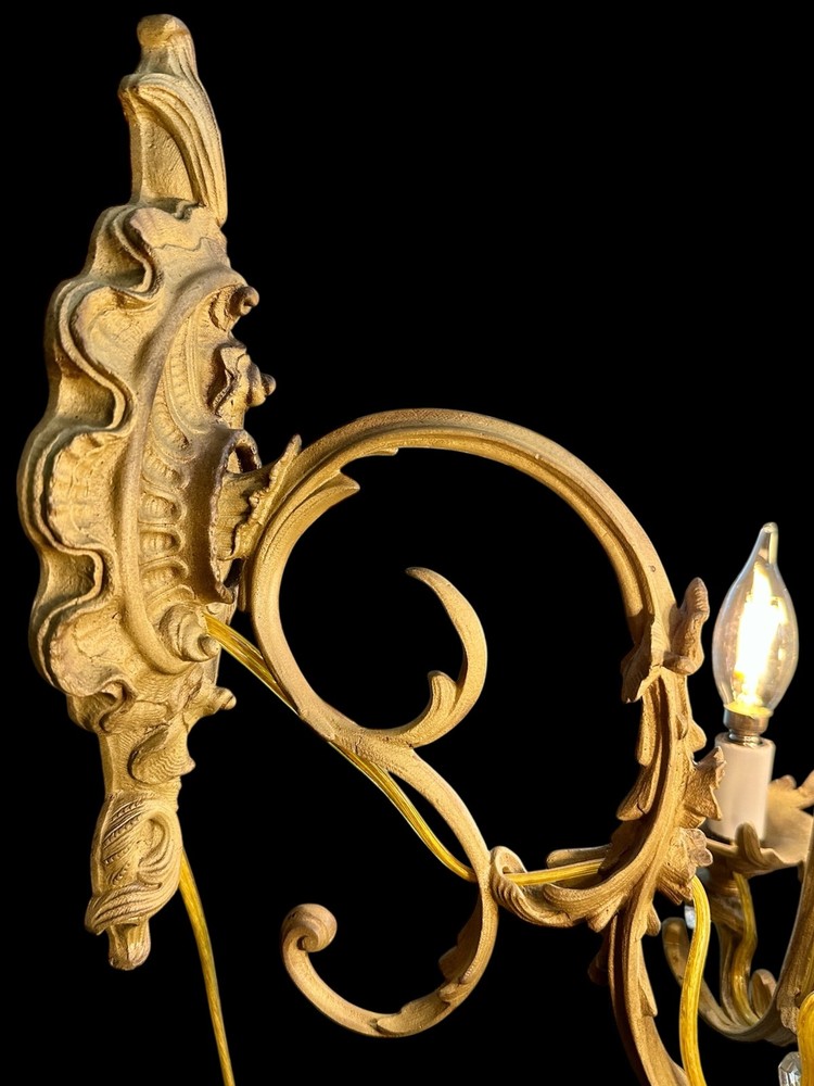 Restored Antique Solid Brass 5-Light Wall Sconce w/ Crystal Pendants GA20707