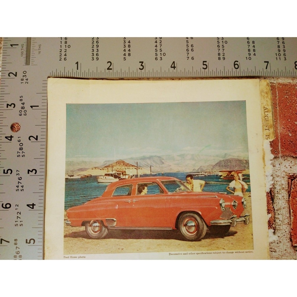 1951 Studebaker Commander V-8 Print Ad Red Car Waterfront Scene MCM Ephemera