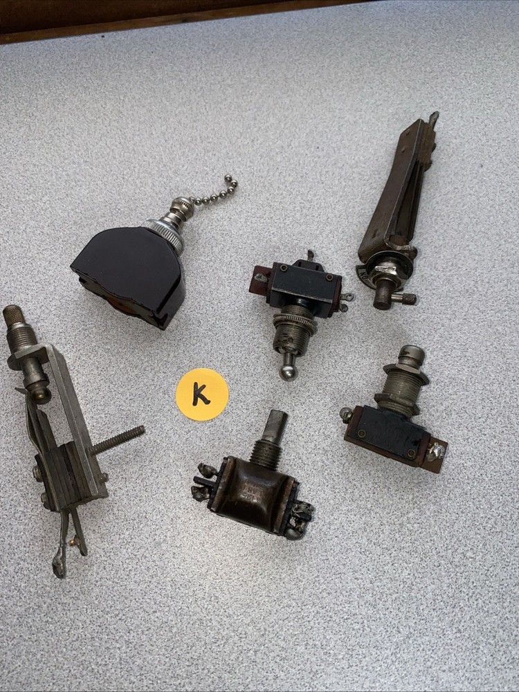 6 MISC VTG Switches Toggle, push button, pull chain, twist /push-pull on/off