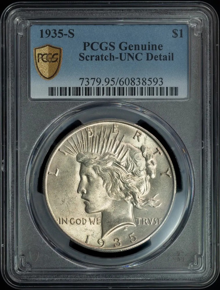 1935 S Peace Silver Dollar PCGS UNC Details, Scratch