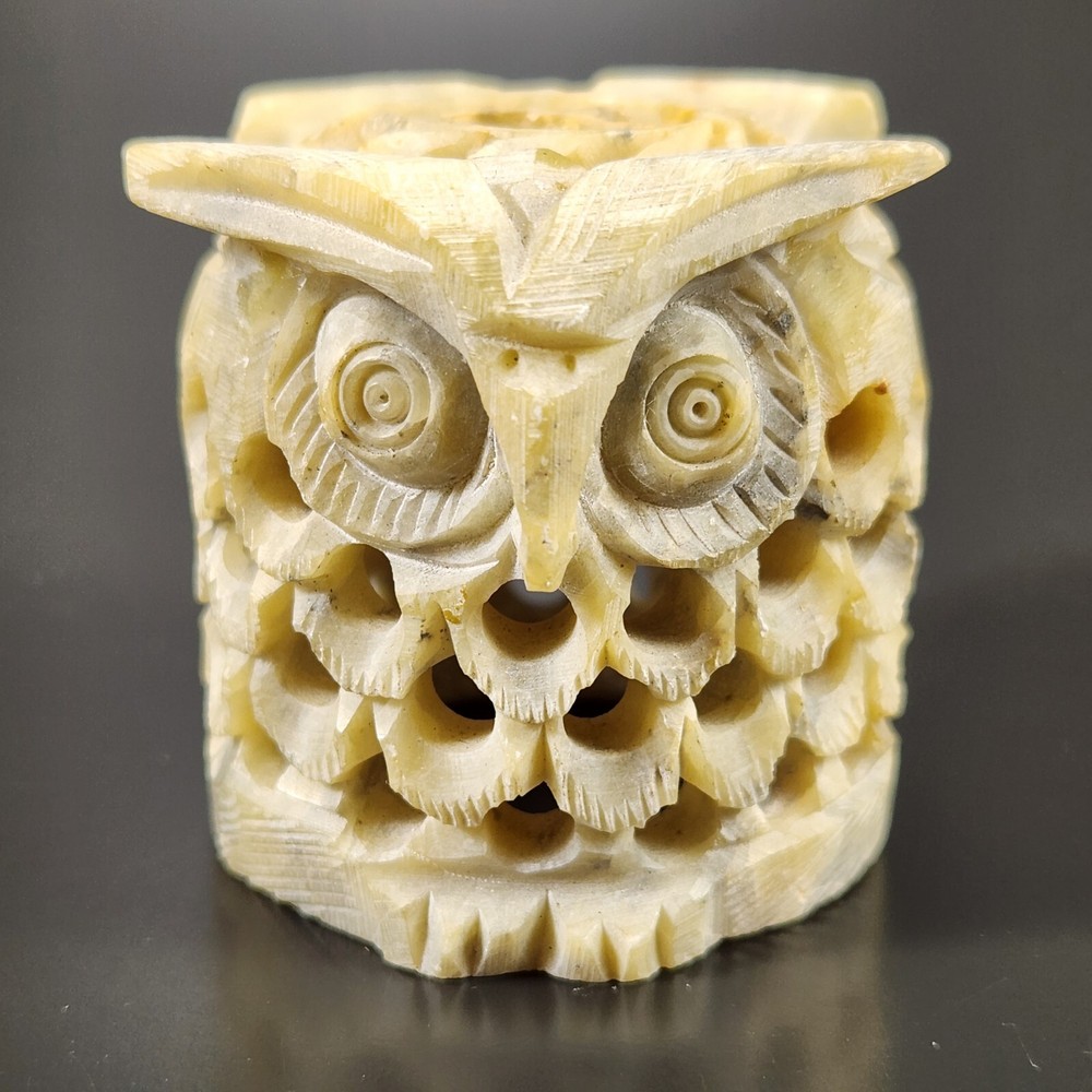 Stone Owl Carved Filigree Double Faced Incense