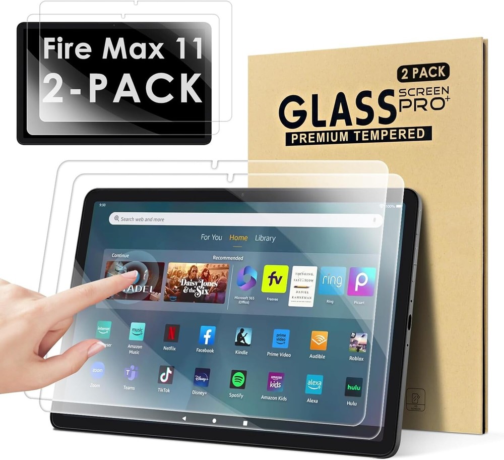 2 Pack Amazon Fire Max 11 Tempered Glass Screen Protector 9H Film Case Friendly