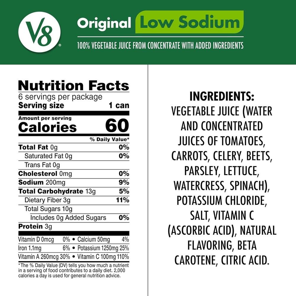V8 Original 100% Vegetable Juice, 11.5 fl oz Can (6 Pack)