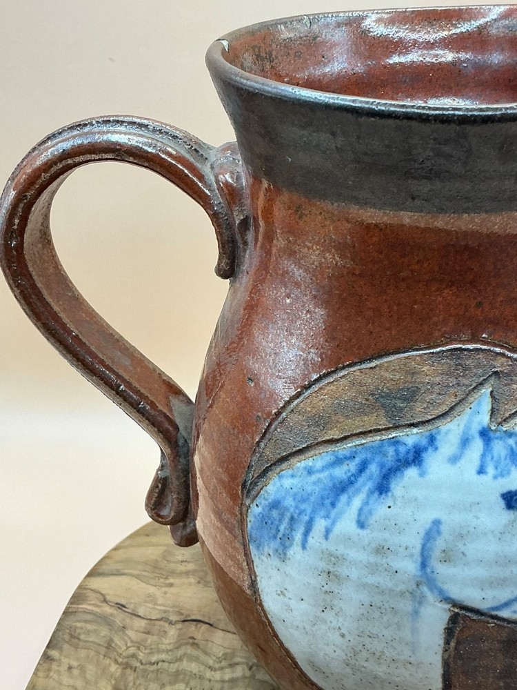 Handmade Pottery Unicorn Pitcher Signed Glazed (2 tiny chips on mouth)