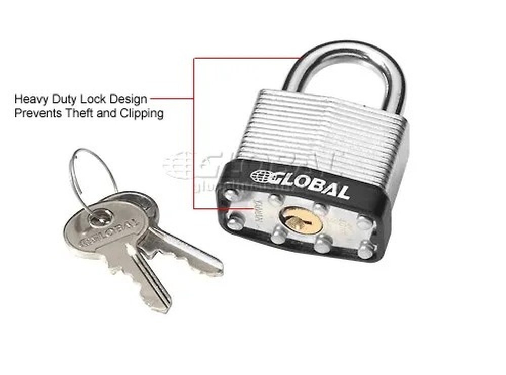 General Security Laminated Steel Padlock, Bumper & 2 Keys, Keyed Differently