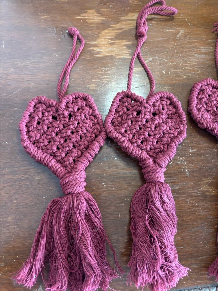 Handmade Macrame Burgundy Hearts - 5