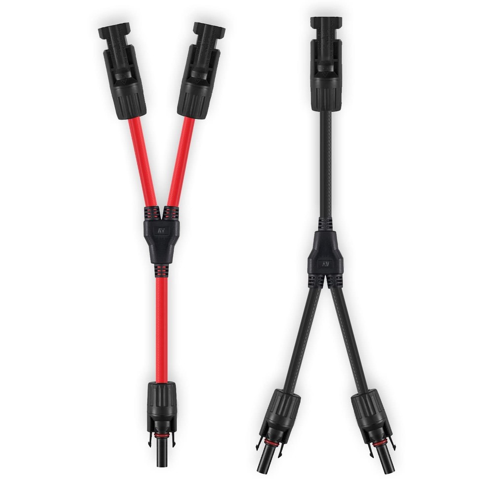Solar Connectors Y Branch Parallel Adapter 10AWG Cable for Solar Panel (Red &...