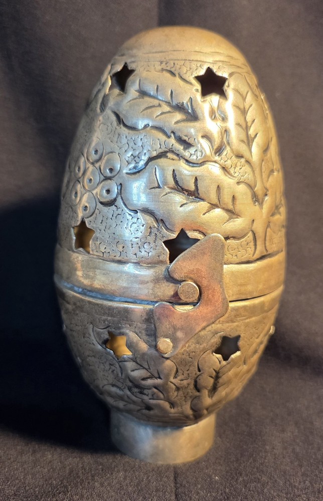 Vintage Silver Tone Ornate Celestial Egg Shape Incent Burner, Unique