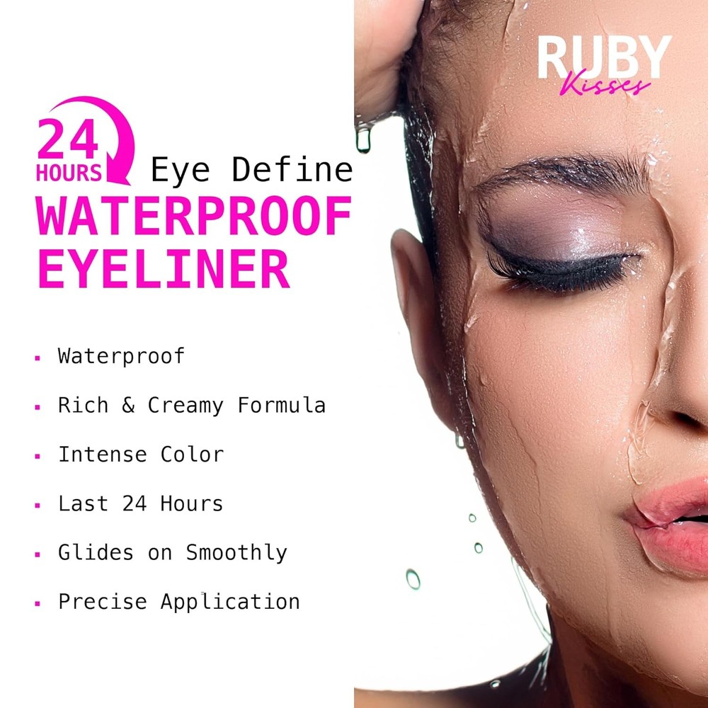 Ruby Kisses Pencil Eyeliner, Retractable Eyeliner, Waterproof,(4 Count,)