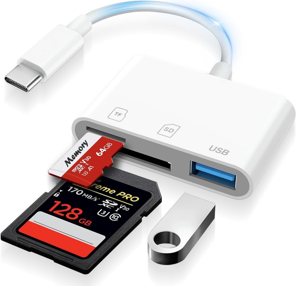 USB C SD Card Reader for iPhone 15-17, C to Micro Memory White