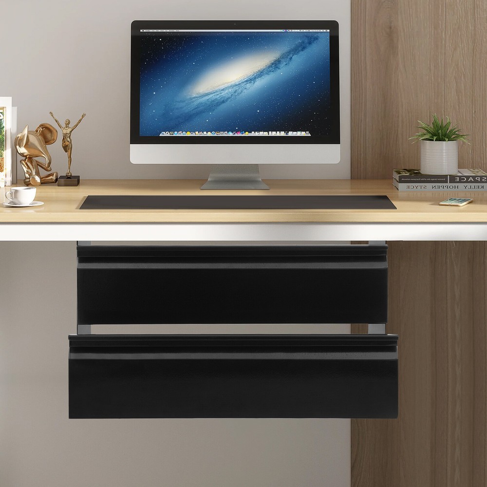 Under Desk Pull-Out Drawer 2-tier Sliding Storage Drawer, Under Desk Drawer