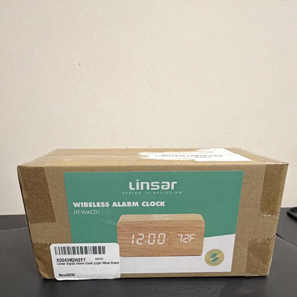 Linsar Wireless Digital Alarm Clock HT-WAC01 Light Wood Grain