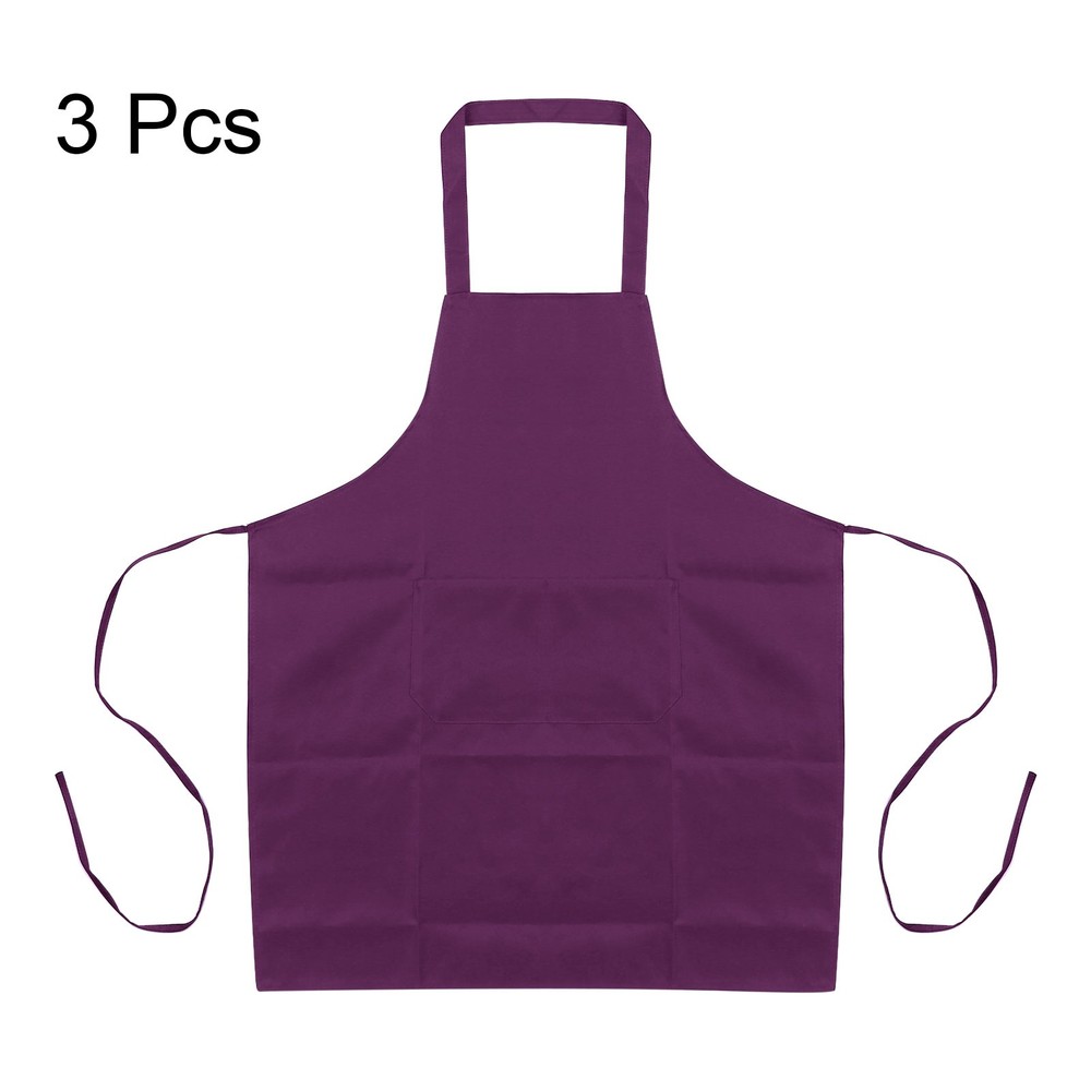 3pcs Kitchen Cooking Aprons 75x65cm Polyester Art Apron Purple