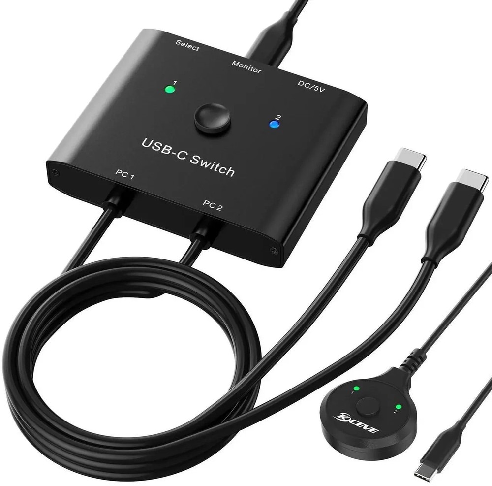 USB C Switch, Bi-Directional USB C Switcher, 2 Computers - USB Type C KVM Switch