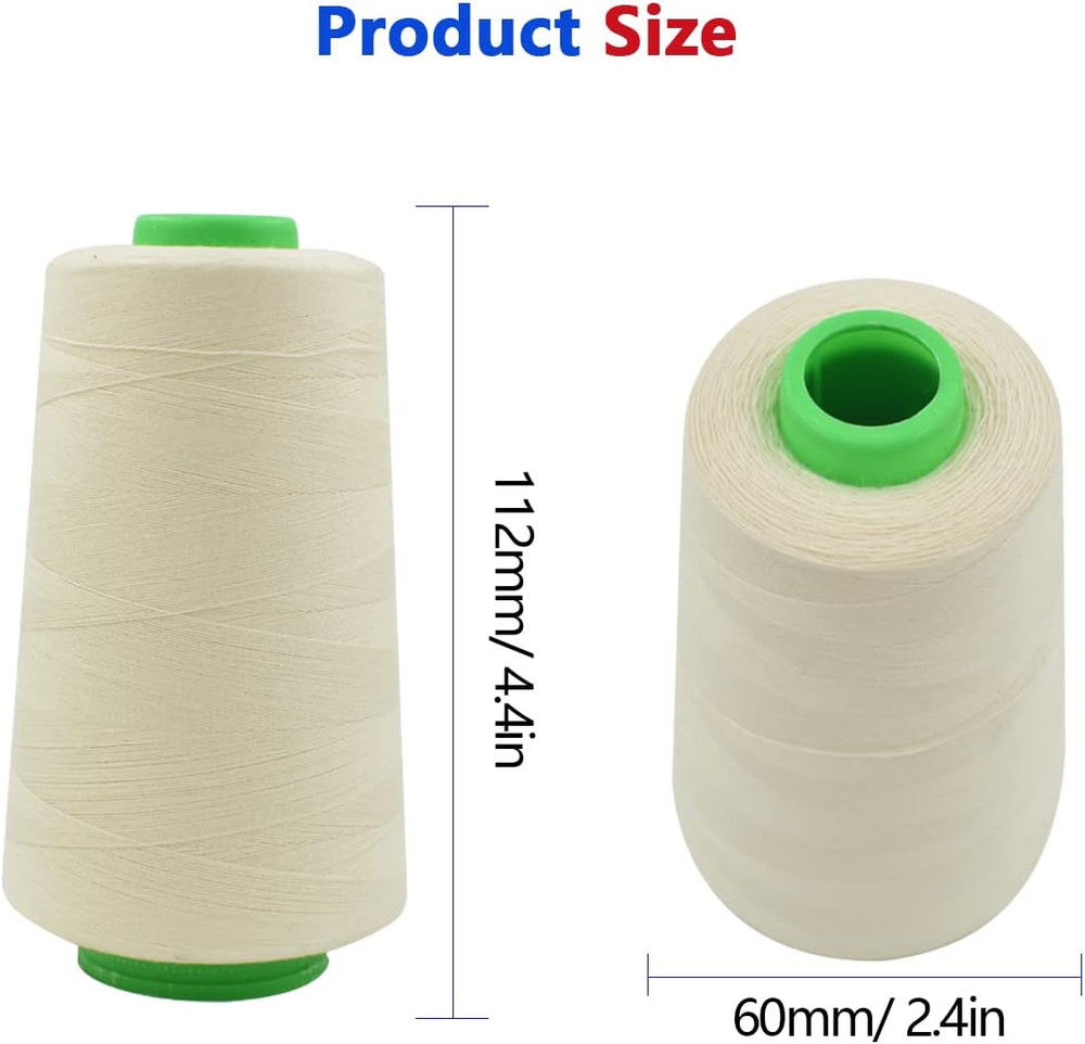 Raw White All Purpose Cotton Thread - 3 Spools, 40/2 Connecting Threads for Serg