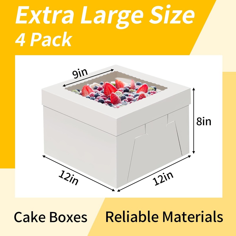 WINKIO 4 Pack Cake Boxes 12 Inch, Disposable Cake Transport Container, Cake
