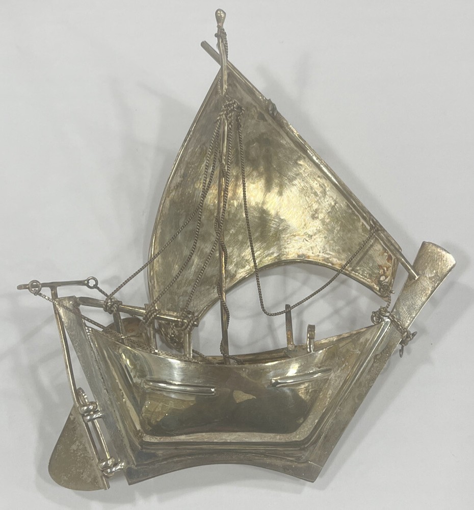 Vintage Antique Sterling Silver Mini Ship 5"x5" Rustic Ancient