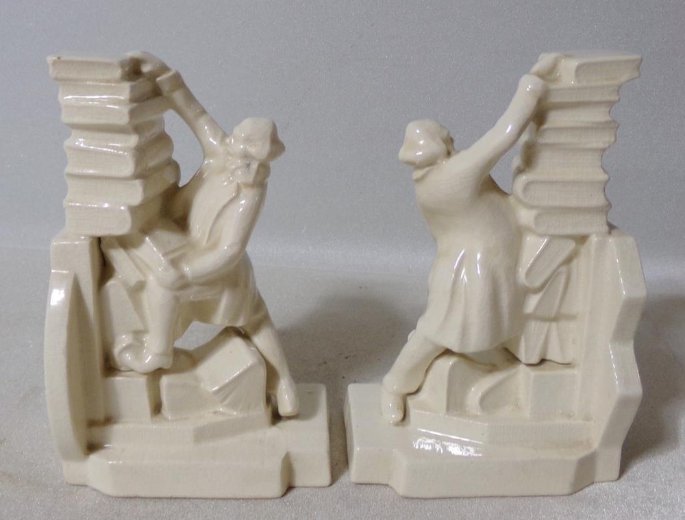 Art Deco Ceramic Librarian Professor Bookends