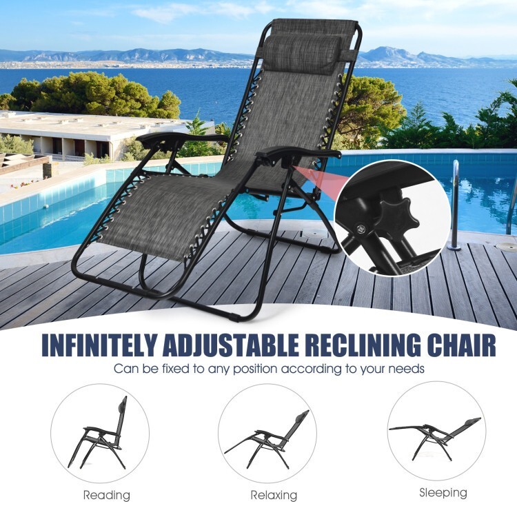 3 Pieces Folding Portable Zero Gravity Reclining Lounge Chairs & Side Table Set