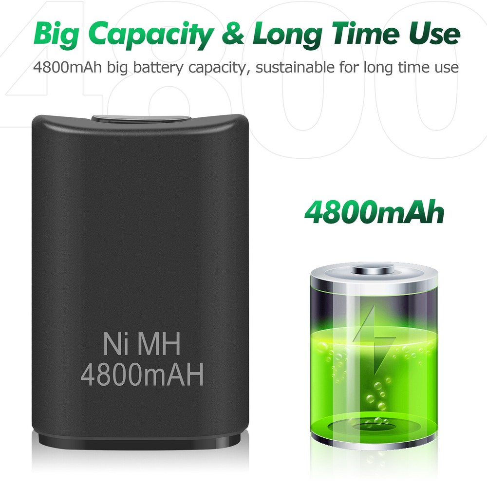 2 Battery Pack Charger Dock USB Cable For Microsoft Xbox 360 Wireless Controller