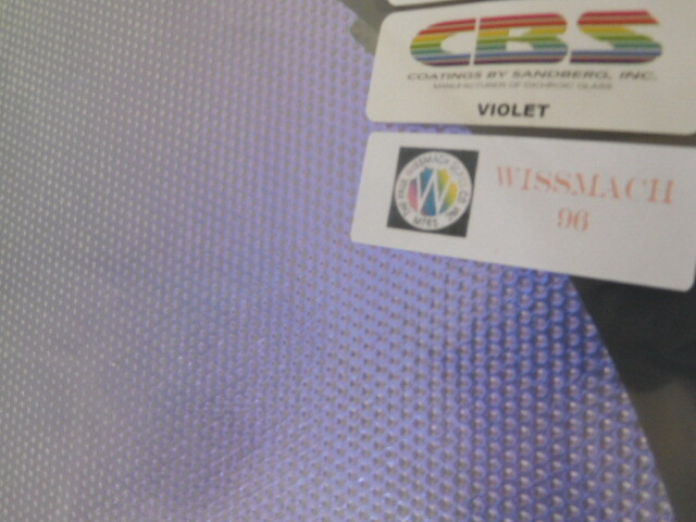 Dichroic Glass:CBS 96 COE - Violet on Cube Textured Thin Clear- 3"Sq