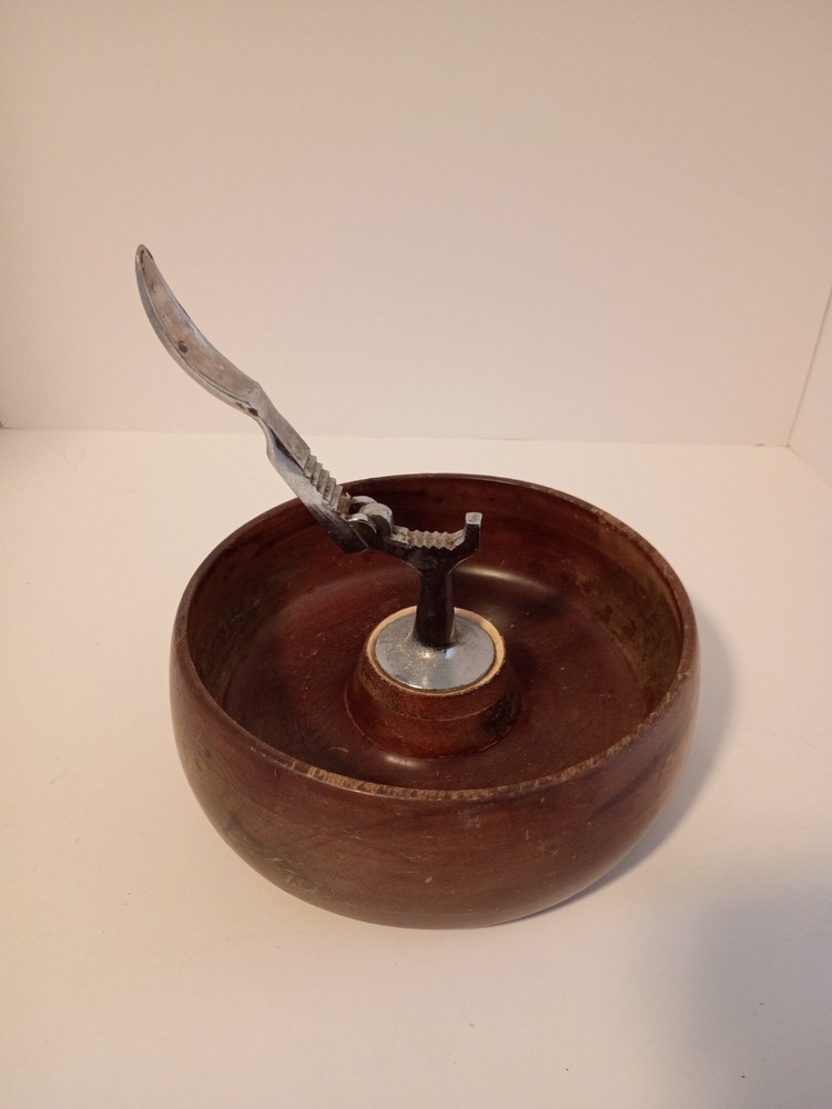 Vintage Wood Nut Bowl With Nutcracker Attached