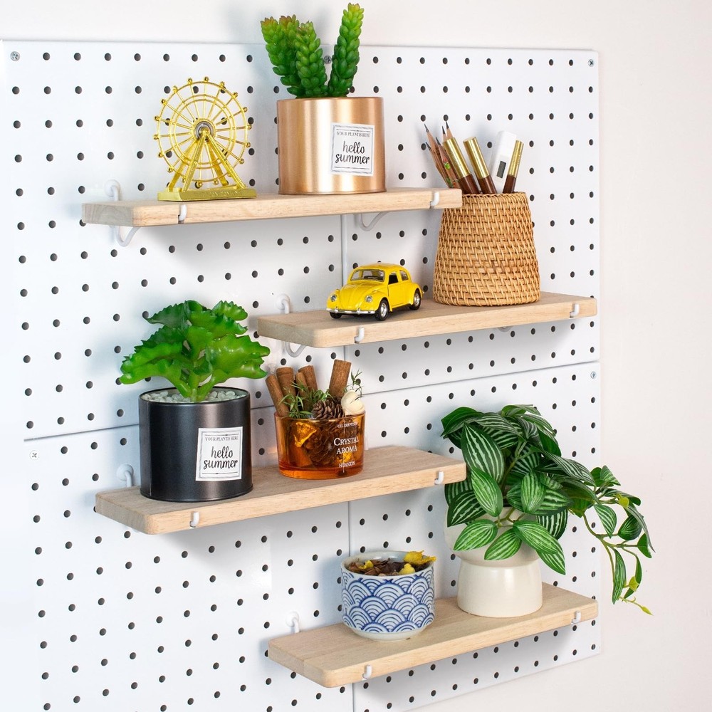 Solid Wood Pegboard Shelf, Pegboard Shelves with Pegboard Hooks, Pegboard Acc...