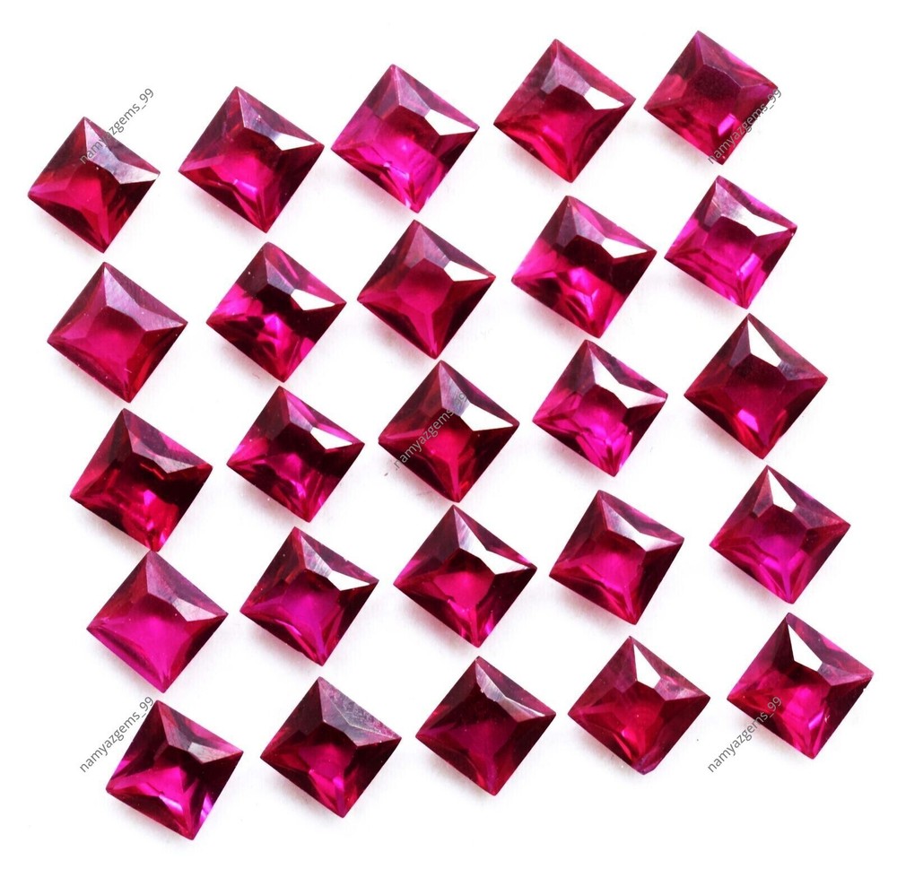 Natural Red Ruby 6 MM Square Cut 25 Pcs Certified Gemstone Lot