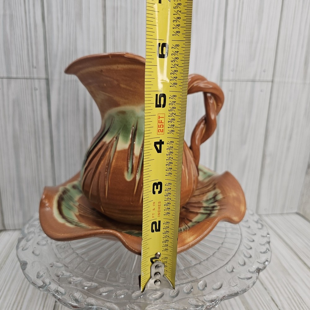 Art Studio Pottery Pitcher & Basin Twisted Handle Ruffled Basin Unique