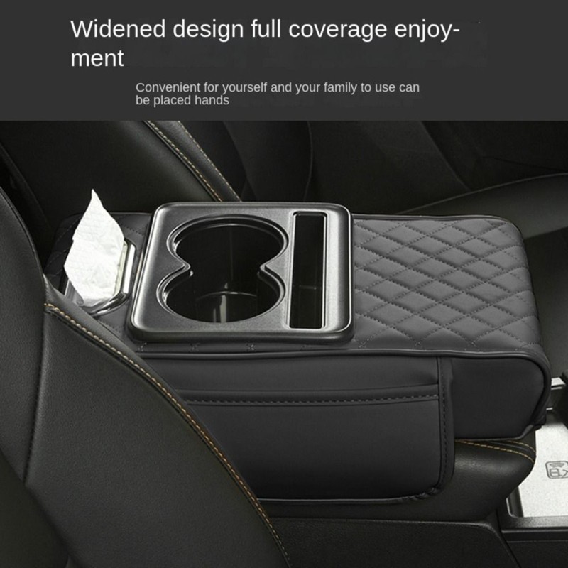 Universal Multi-functional Car Center Console Armrest Box Cup Holder PU Leather
