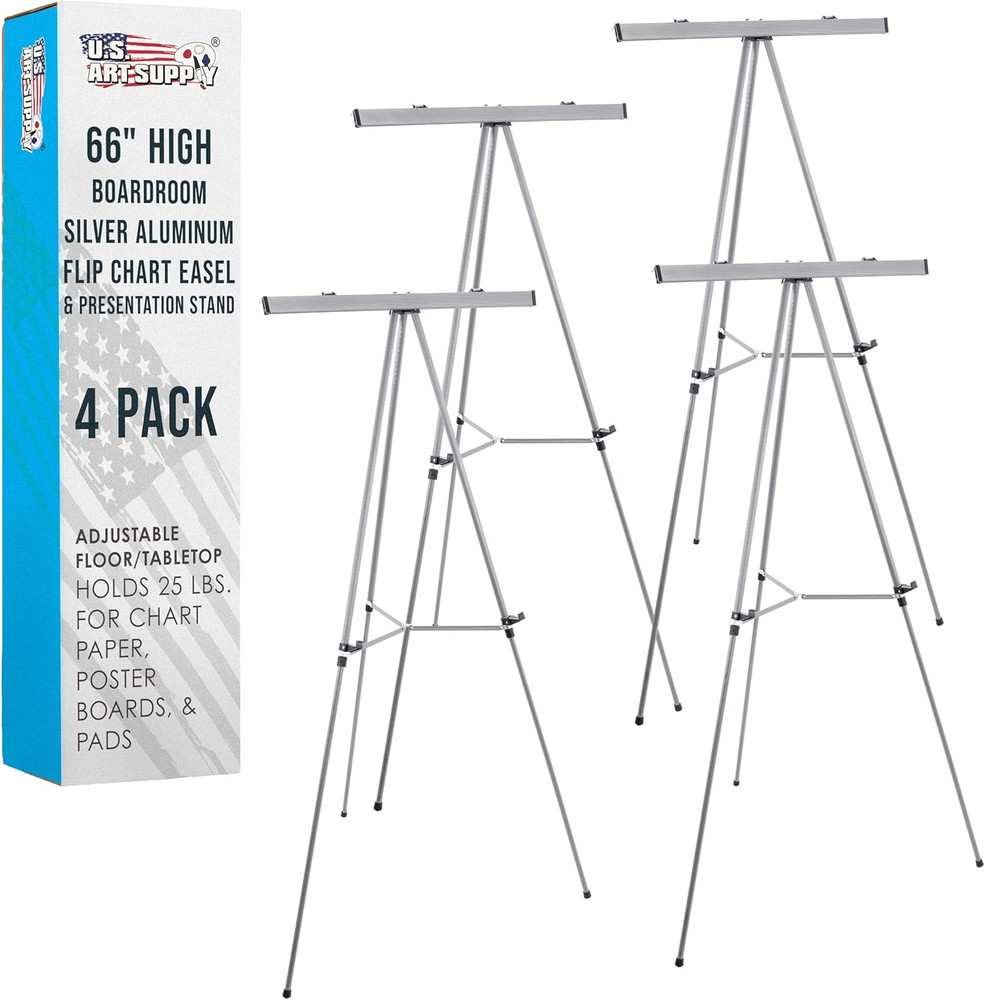 66" High Classroom Silver Aluminum Flip Chart Easel & Presentation Stand (4 Pack