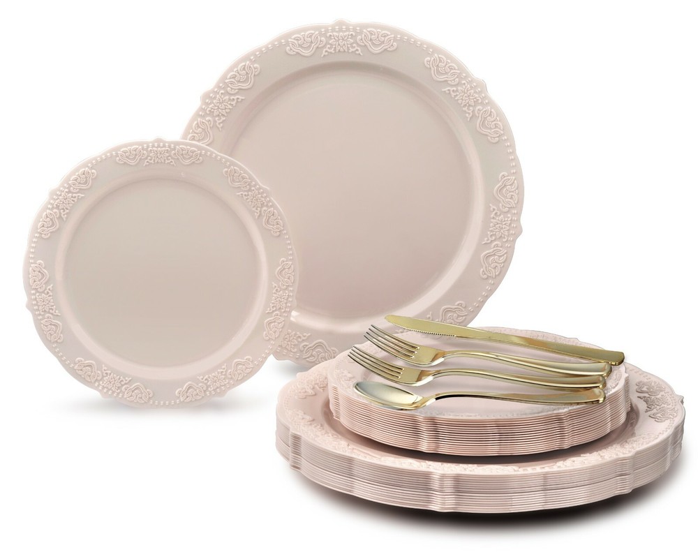 " OCCASIONS " Vintage Bulk Wedding Party Disposable Plastic Plates & Silverware