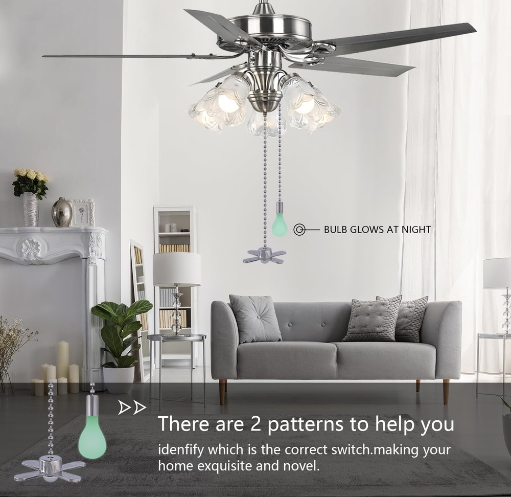 Dotlite Silver Ceiling Fan Pull Chain Set, 2Pack 3mm 12 inches,