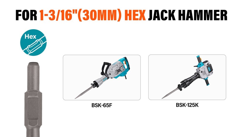 2 pc Hex Chisel Set 1-3/16" Point & Flat for Heavy Duty Electric Demolition Jack