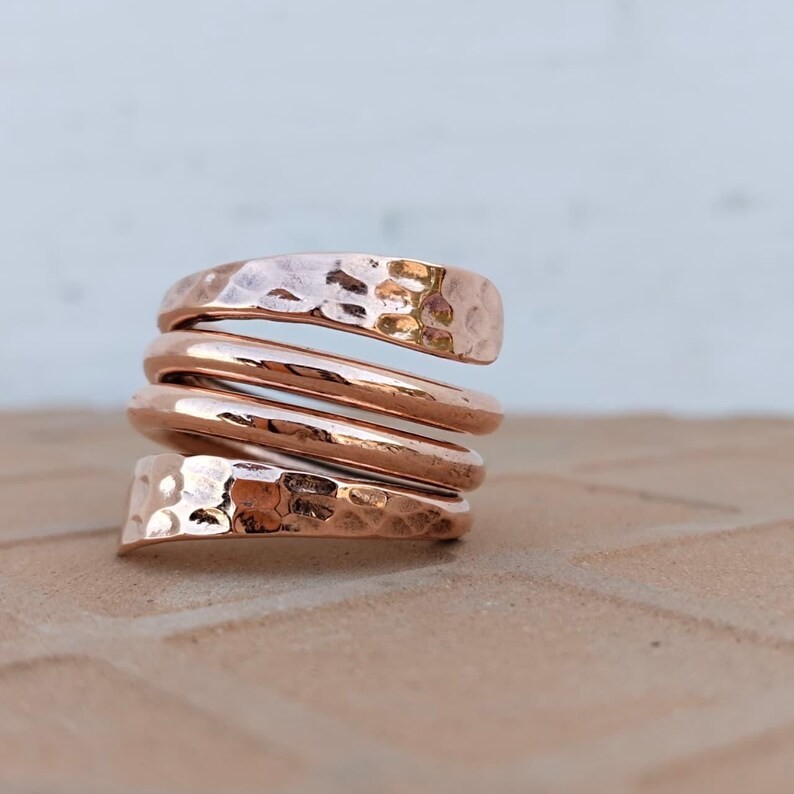 Handmade Hammered Copper Ring: Adjustable Boho Spiral Wrap Band