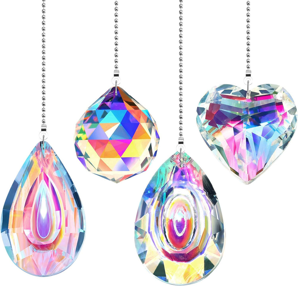 4 Pieces Crystal Ceiling Fan Pull Chain Decorative Rainbow Pull Chain Extension