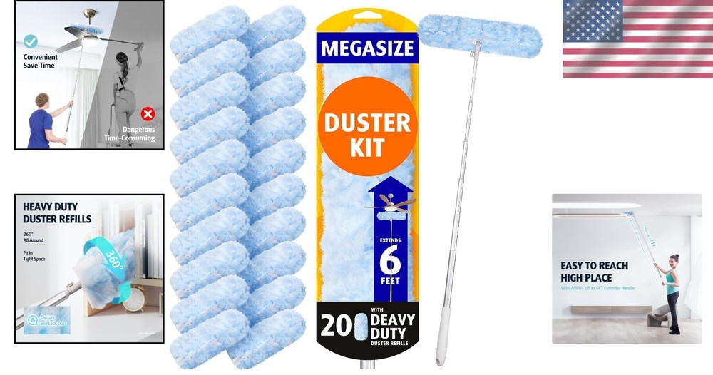 20 Refills for Swiffer Duster, Extendable Handle