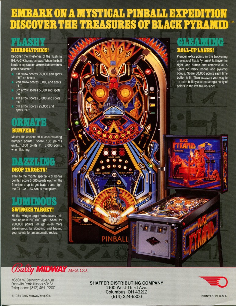 Black Pyramid Bally Pinball Flyer / Brochure / Ad