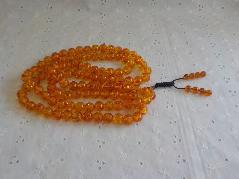 Faux Plastic Amber Bead Long Prayer Beads Confetti