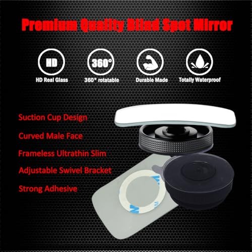 Suction Cup Blind Spot Mirror, HD Glass Frameless Removable Convex Rectangular