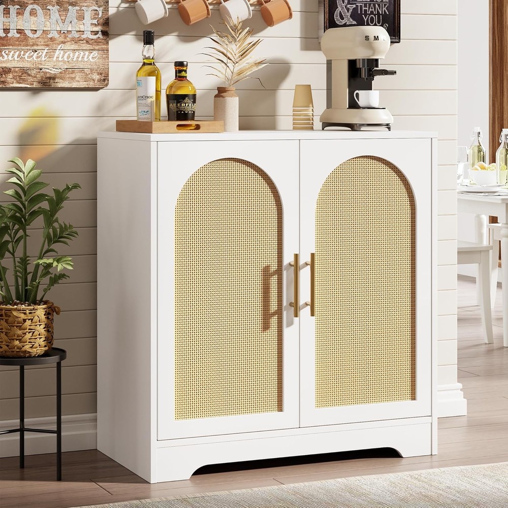 30" W Sideboard Buffet Cabinet- W/ 2 Rattan Doors Large Storage Console Table &
