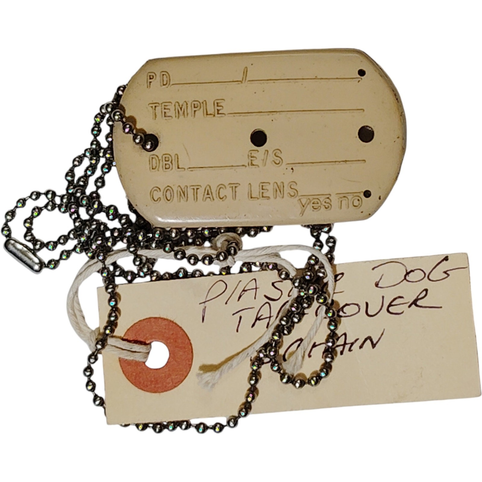 Vintage Plastic Dog Tag Cover – Embossed ID Tag on Ball Chain